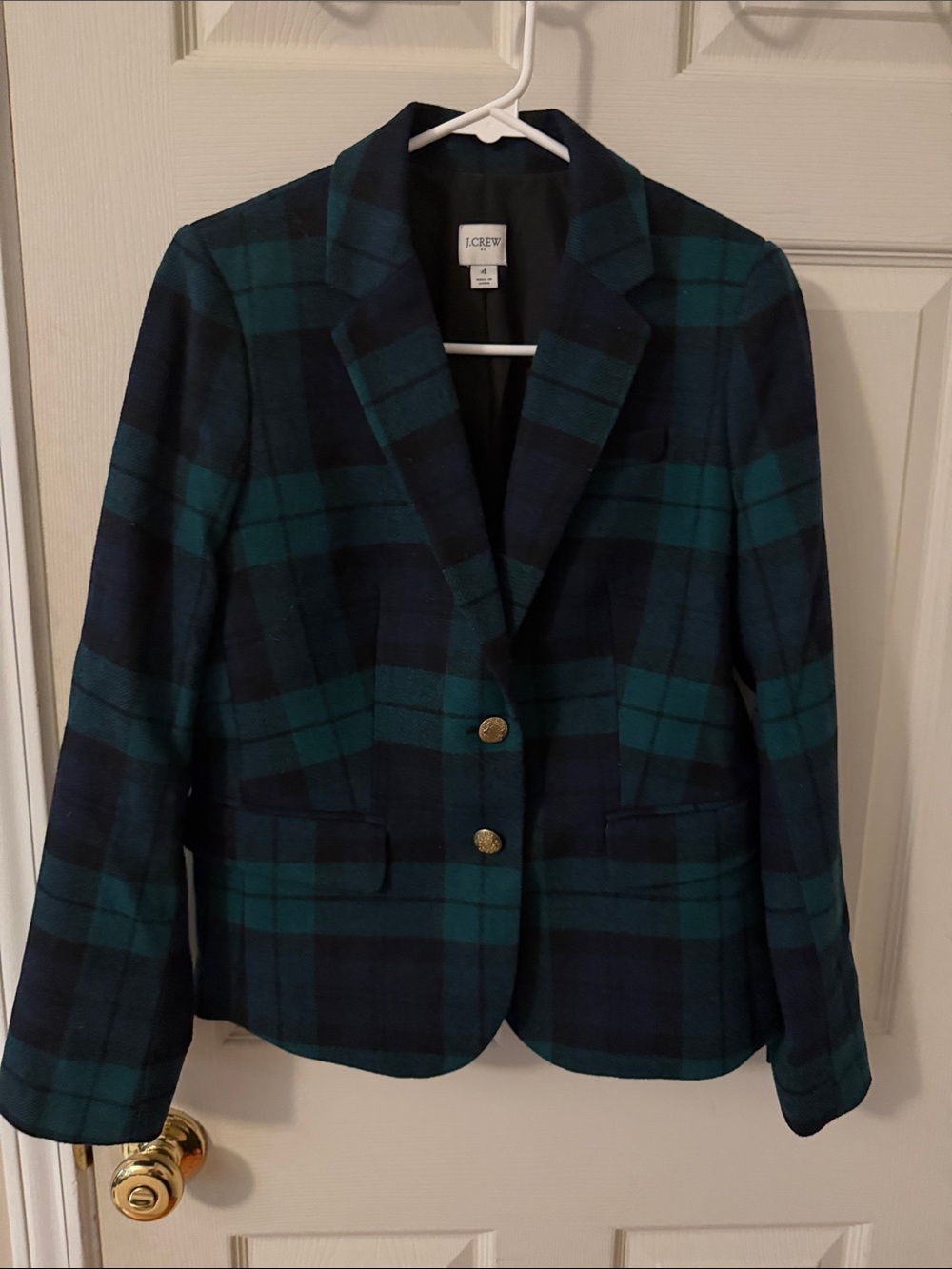 J. Crew Green and Navy Plaid Wool Blend Blazer